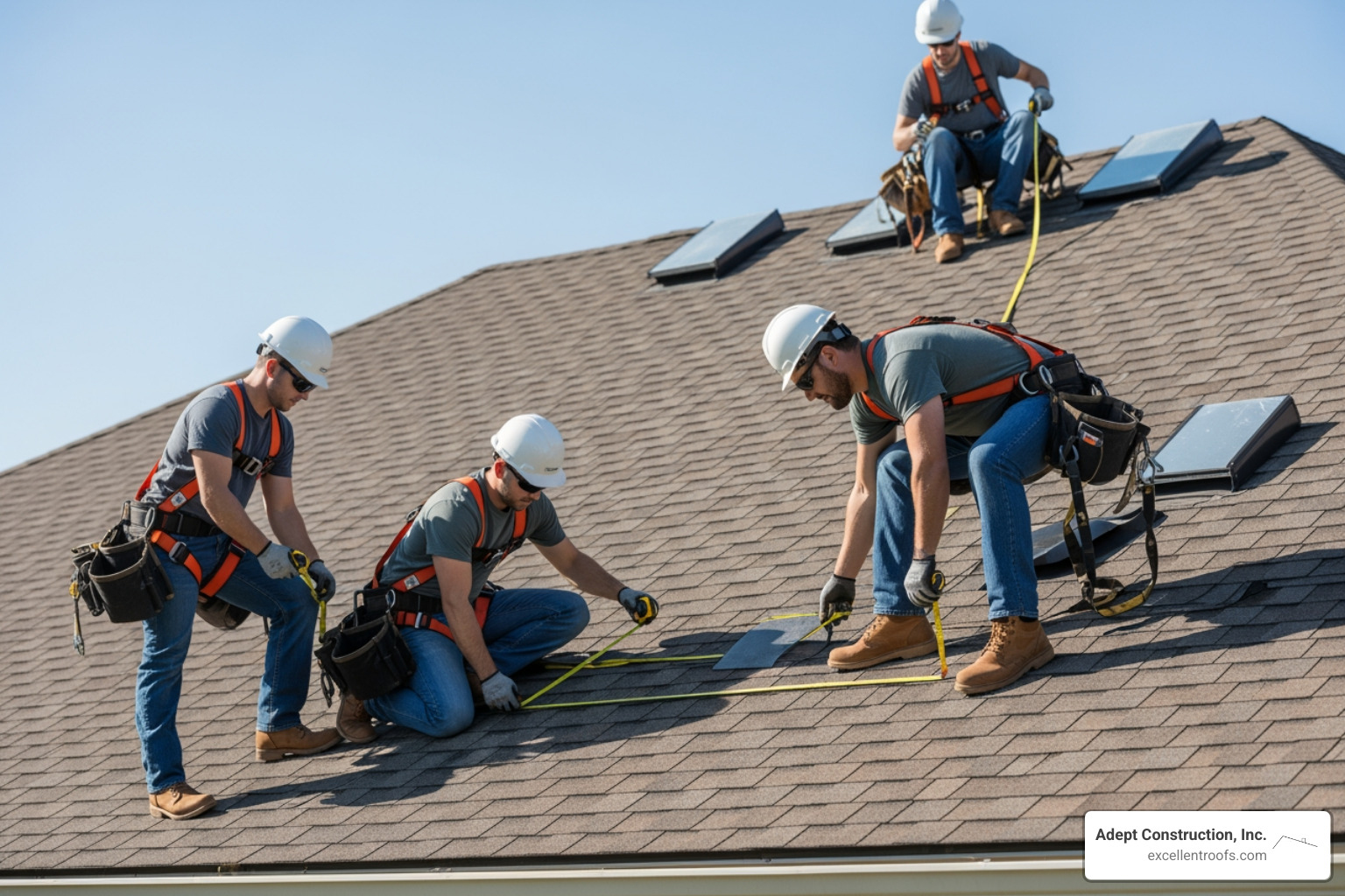 roofing crew measuring a residential roof - affordable roof replacement roofing crew measuring a residential roof - affordable roof replacement