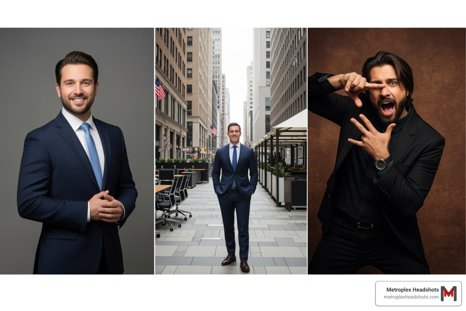 comparison of different headshot styles including studio, environmental, and creative - professional headshot styles