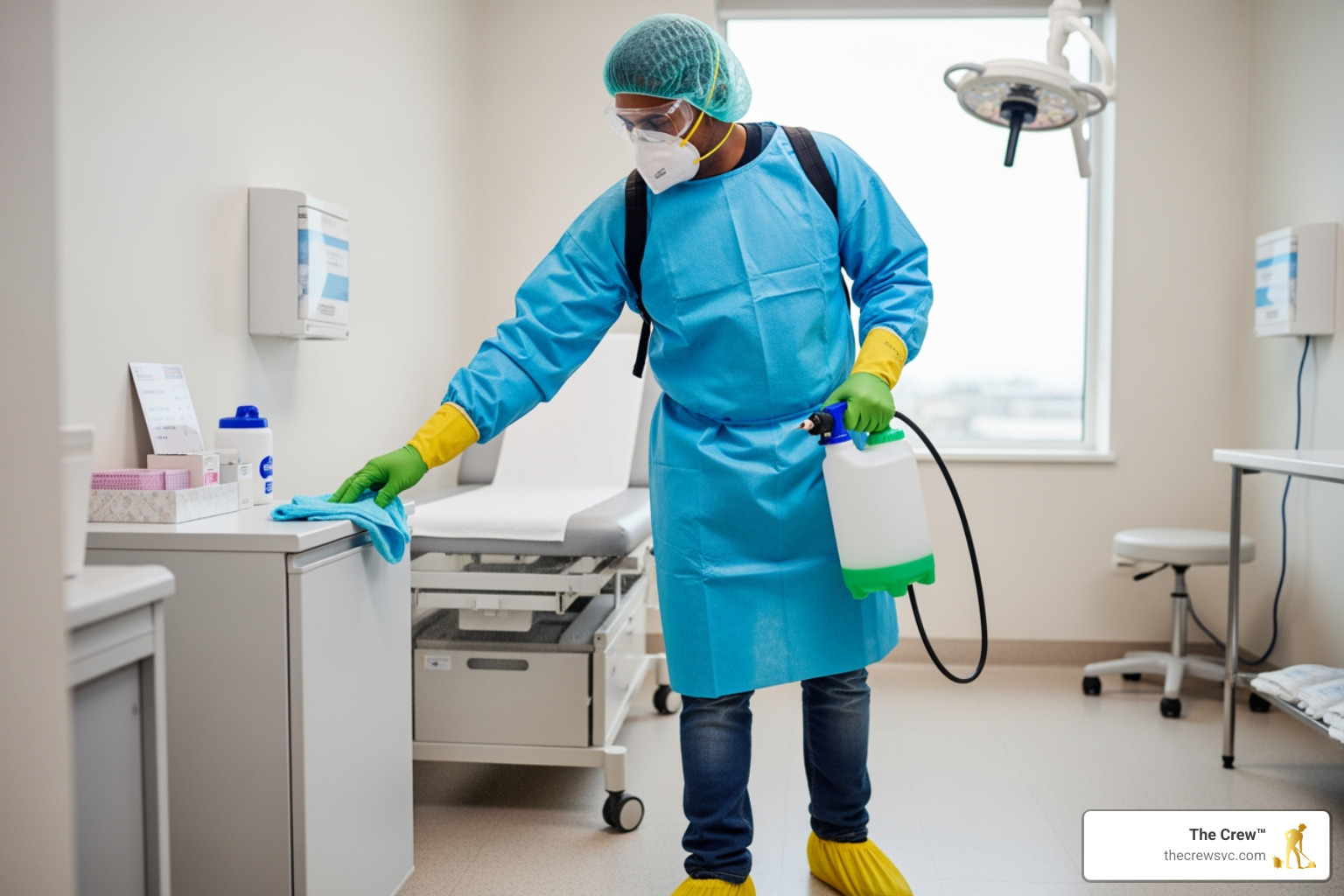 cleaner in full PPE - medical office cleaning cleaner in full PPE - medical office cleaning
