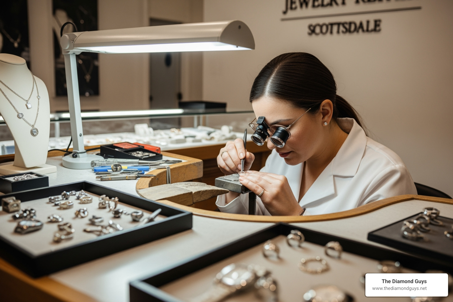 A master jeweler carefully resizing a gold ring using professional tools - Best jewelers Scottsdale repair A master jeweler carefully resizing a gold ring using professional tools - Best jewelers Scottsdale repair