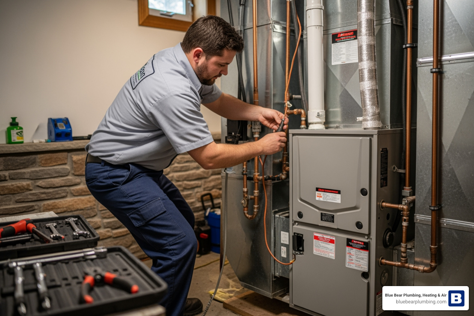 Two professional HVAC technicians in clean uniforms working together to carefully position a new, high-efficiency furnace in a residential utility room, ensuring the floor is protected with drop cloths and the area is well-lit - furnace installation best in natick, ma Two professional HVAC technicians in clean uniforms working together to carefully position a new, high-efficiency furnace in a residential utility room, ensuring the floor is protected with drop cloths and the area is well-lit - furnace installation best in natick, ma
