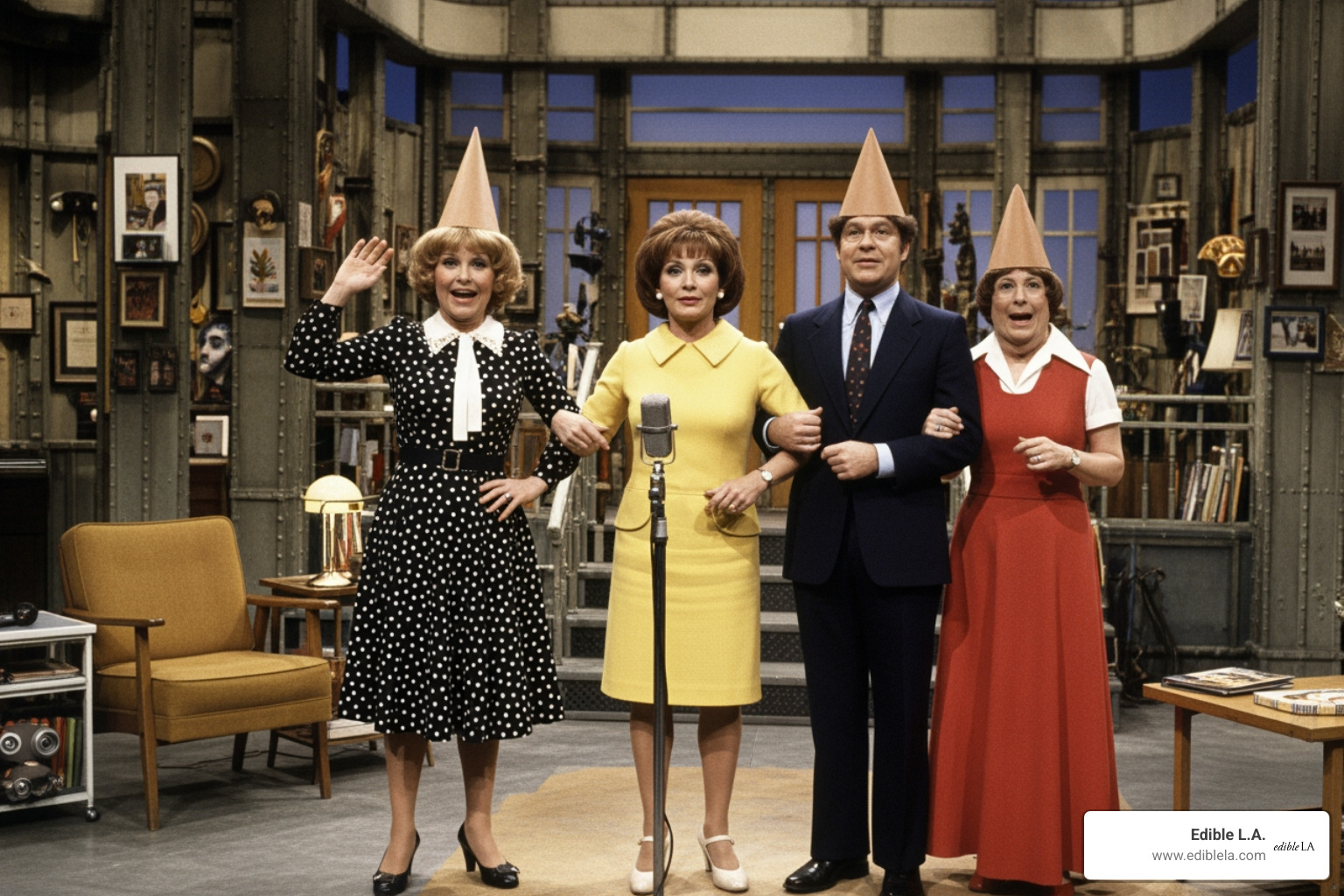Laraine Newman as Connie Conehead alongside Dan Aykroyd and Jane Curtin in a classic SNL sketch -  laraine newman