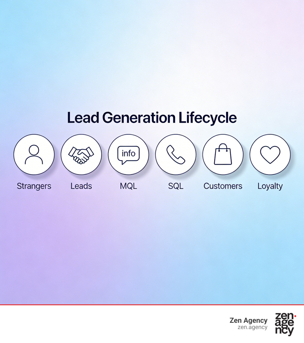 Lead generation lifecycle infographic: strangers → leads → MQL → SQL → customers → loyalty - lead generation leads Lead generation lifecycle infographic: strangers → leads → MQL → SQL → customers → loyalty - lead generation leads