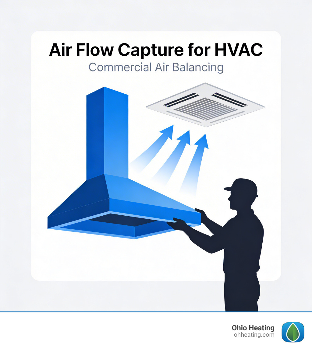 a technician using an airflow capture hood on a ceiling vent - Commercial air balancing