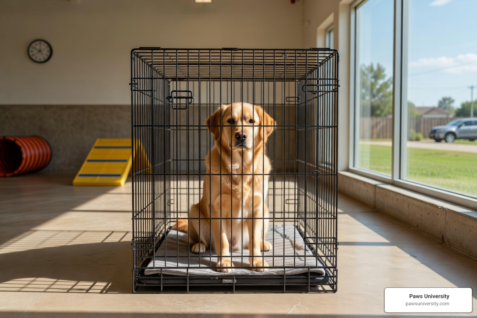 dog looking alert in a kennel - barking in crate when alone dog looking alert in a kennel - barking in crate when alone