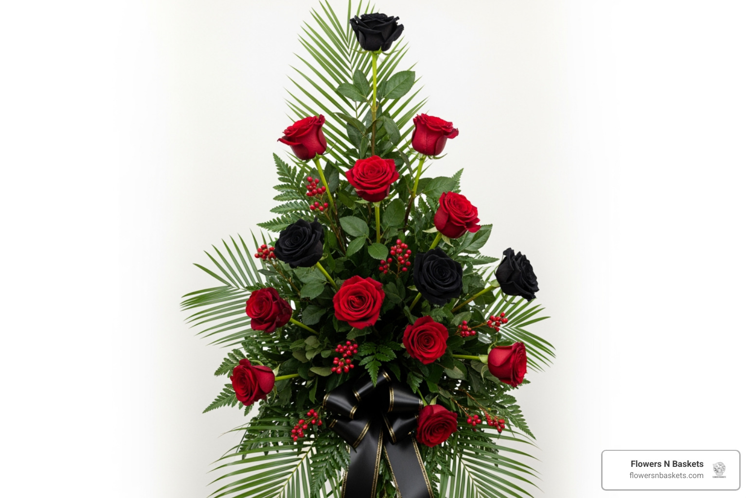 black and red standing spray - black funeral flowers