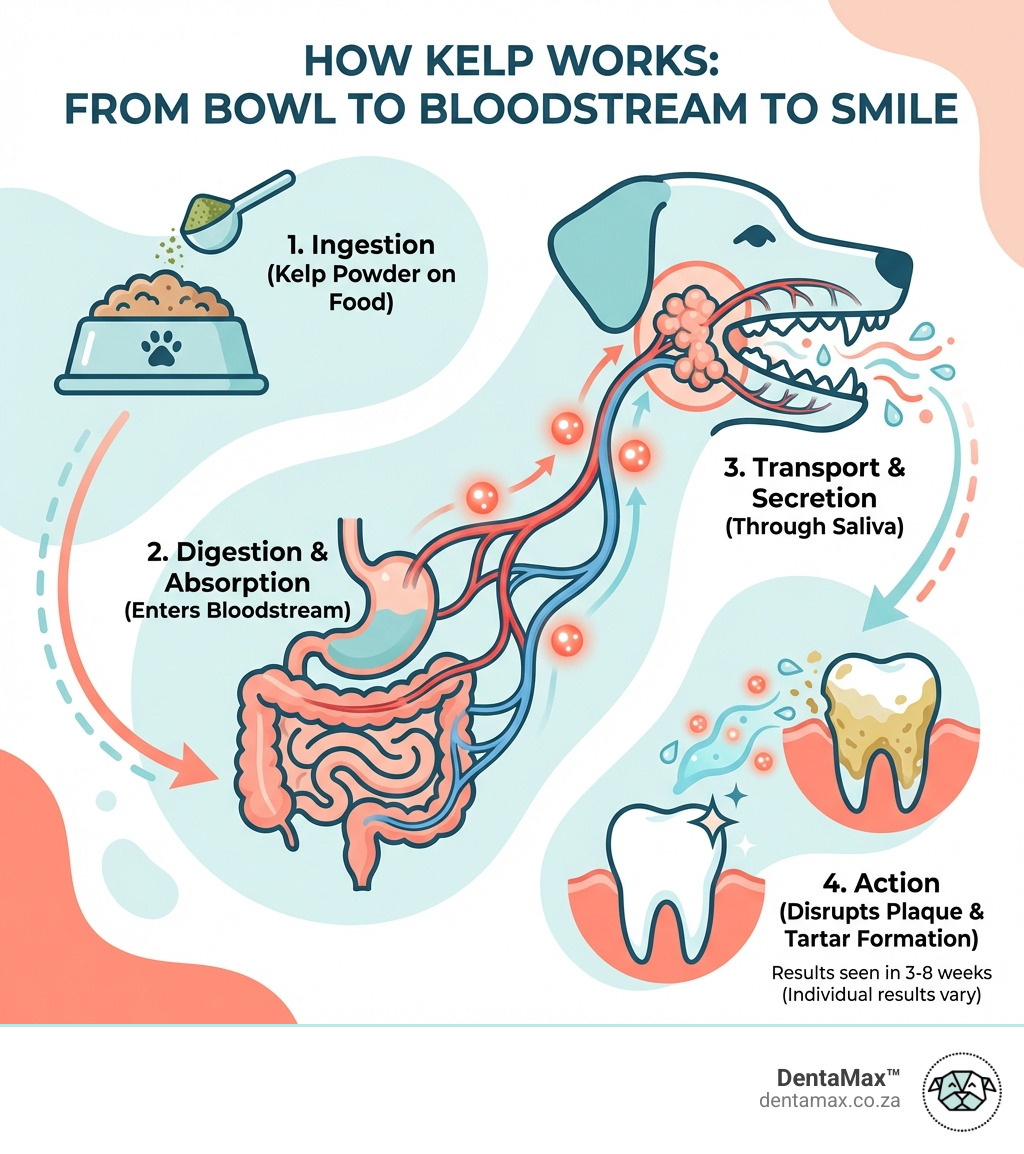 How kelp works through the bloodstream and saliva to control plaque and tartar in dogs - easy plaque control kelp