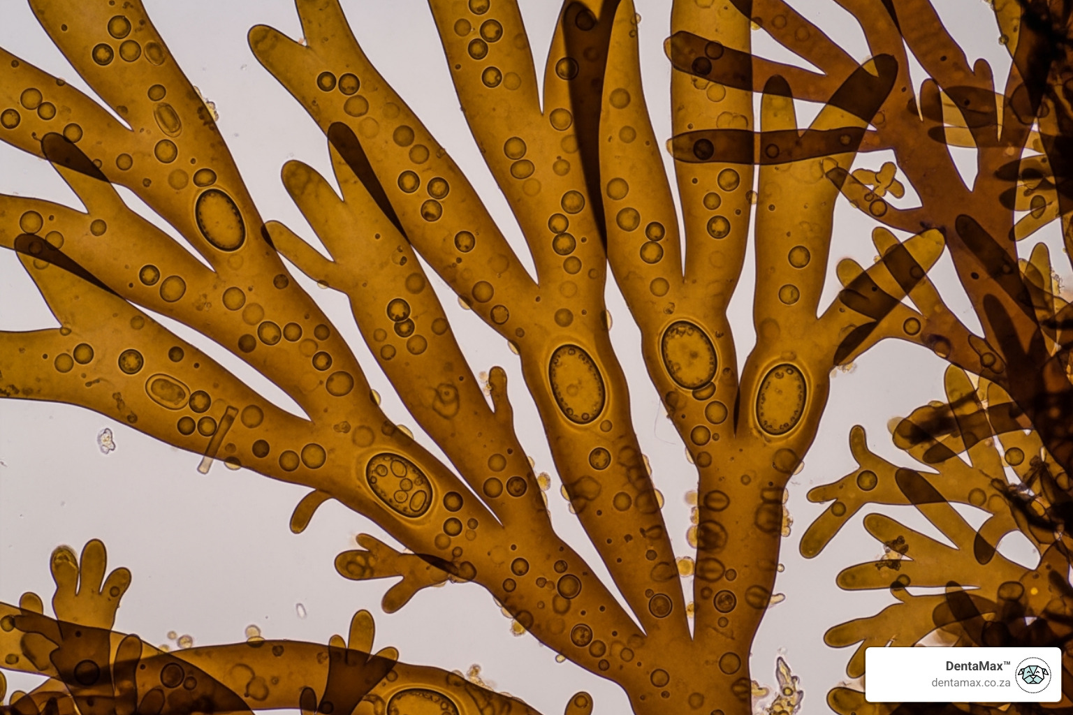 Microscopic view of Ascophyllum nodosum seaweed used for dog dental health - tartar control kelp based