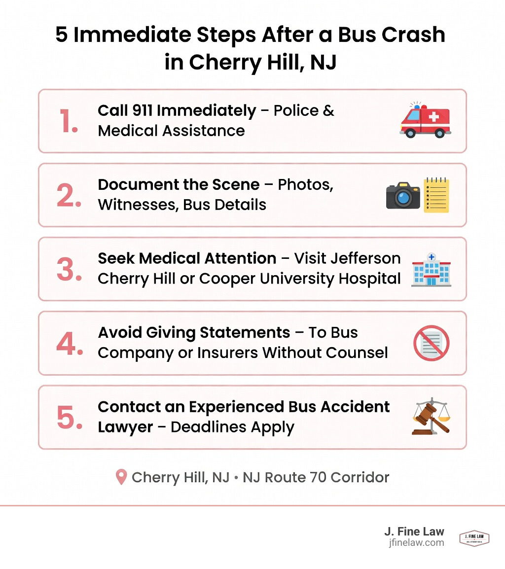 5 immediate steps to take after a bus crash in Cherry Hill NJ infographic - lawyer for bus accident infographic 5 immediate steps to take after a bus crash in Cherry Hill NJ infographic - lawyer for bus accident infographic