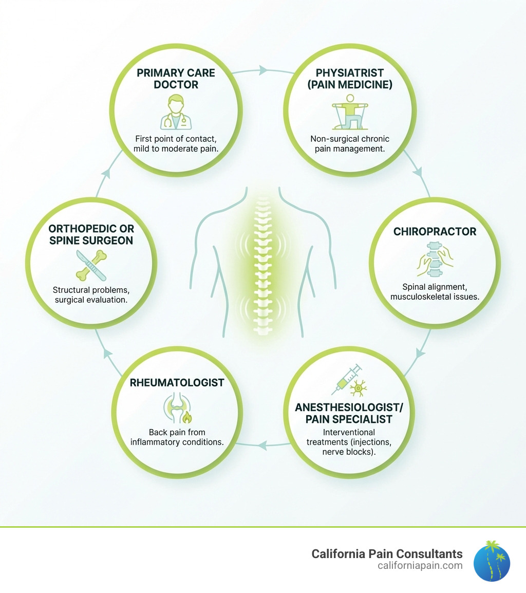 Types of backache specialists and when to see each one - backache specialist infographic 