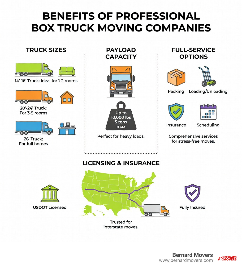 Benefits of professional box truck moving companies: truck sizes, payload, full-service options, licensing - box truck Benefits of professional box truck moving companies: truck sizes, payload, full-service options, licensing - box truck