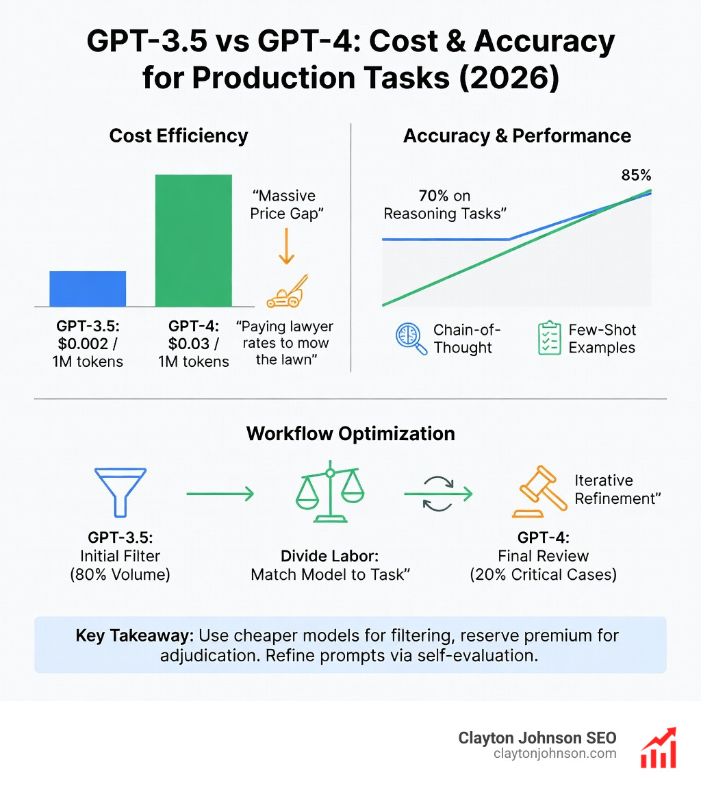 GPT-3.5 vs GPT-4 for production tasks cost and accuracy infographic - How to refine prompt structures infographic 