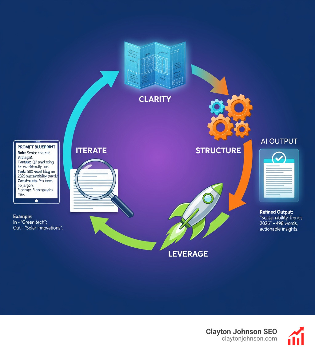 Clarity-Structure-Leverage loop for refining prompt structures step by step - How to refine prompt structures infographic 
