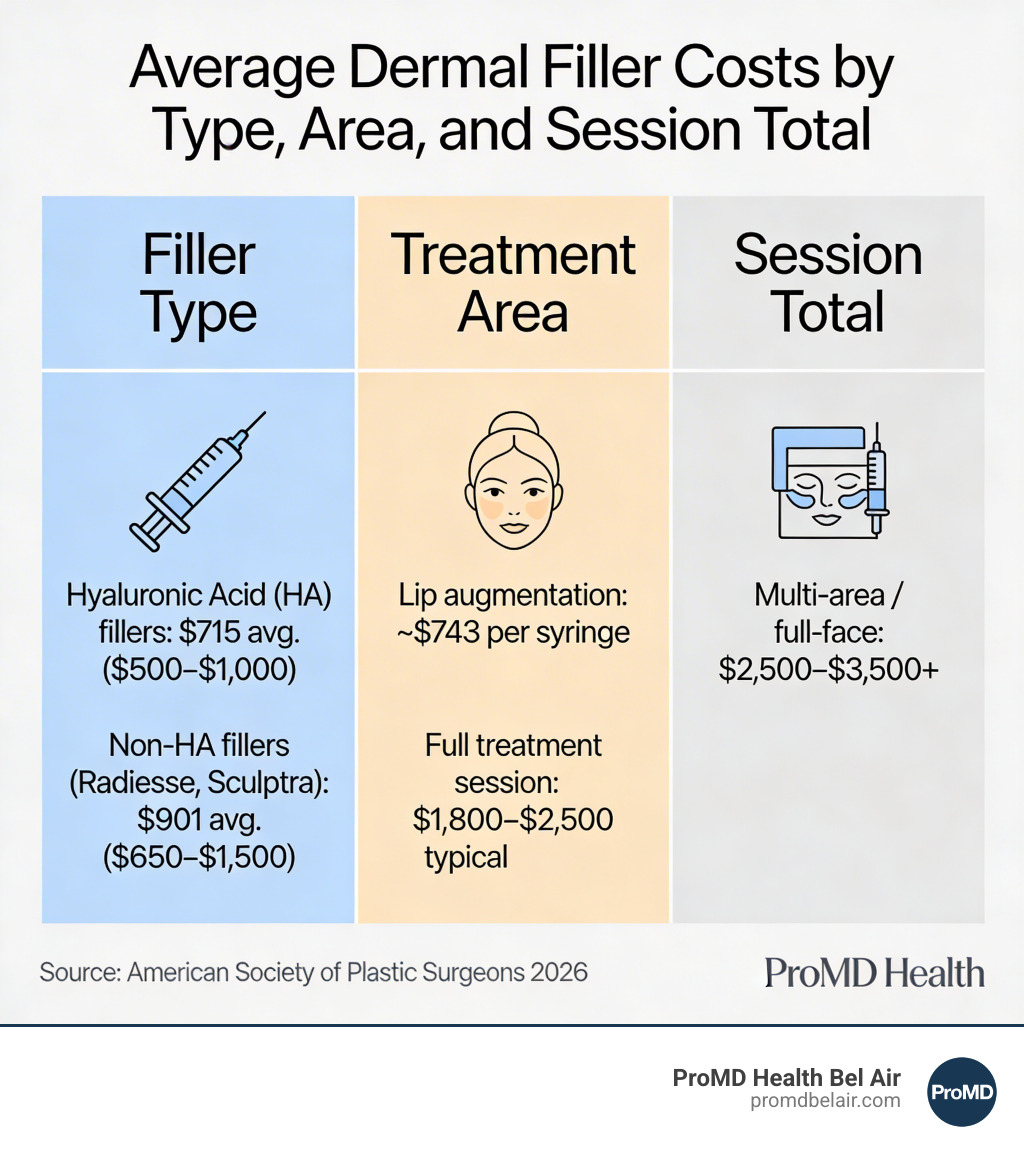 Infographic showing average dermal filler costs by type, area, and session total - how much fillers cost infographic Infographic showing average dermal filler costs by type, area, and session total - how much fillers cost infographic