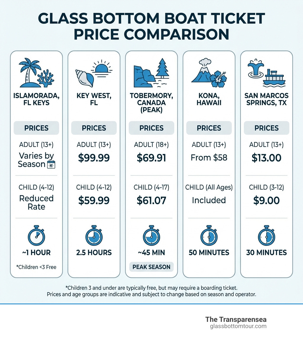 Infographic comparing glass bottom boat ticket prices by destination age group and season - Glass bottom boat tickets Infographic comparing glass bottom boat ticket prices by destination age group and season - Glass bottom boat tickets