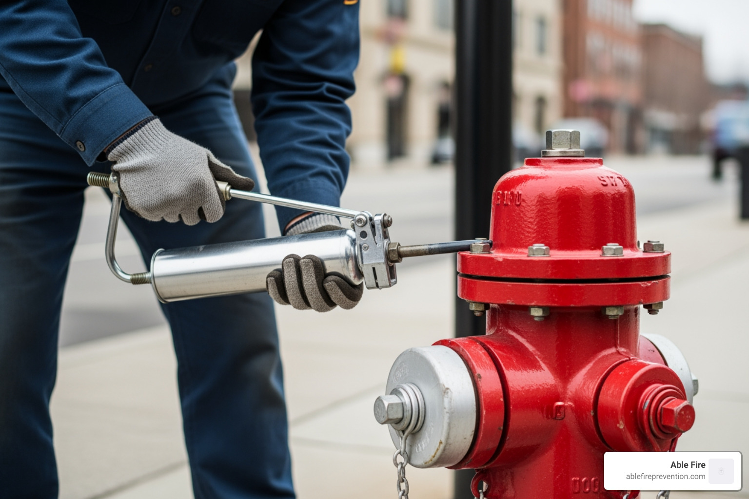 Technician lubricating a hydrant valve - fire hydrant service