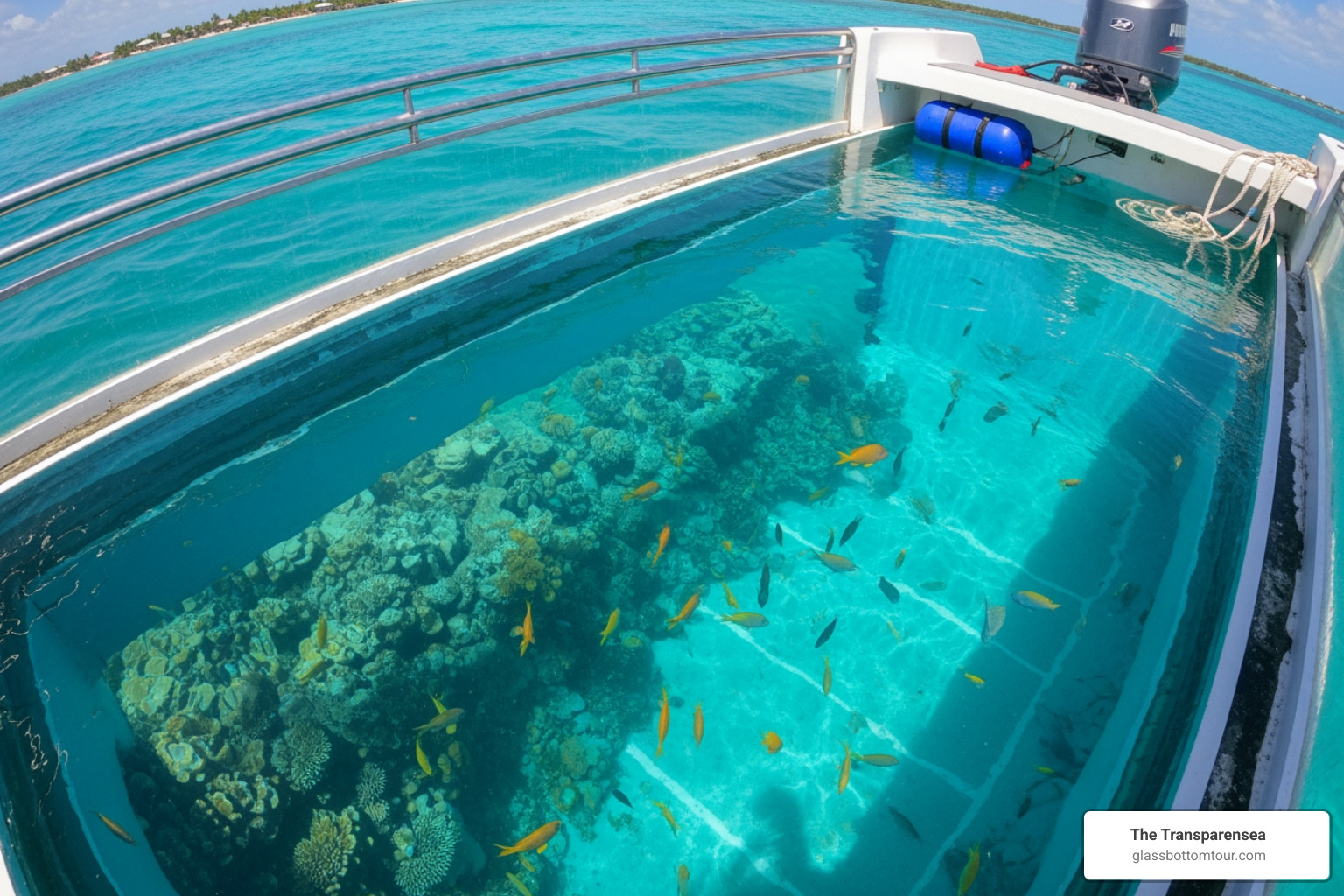 glass bottom boat cruising over clear turquoise water - glass bottom boat ride florida