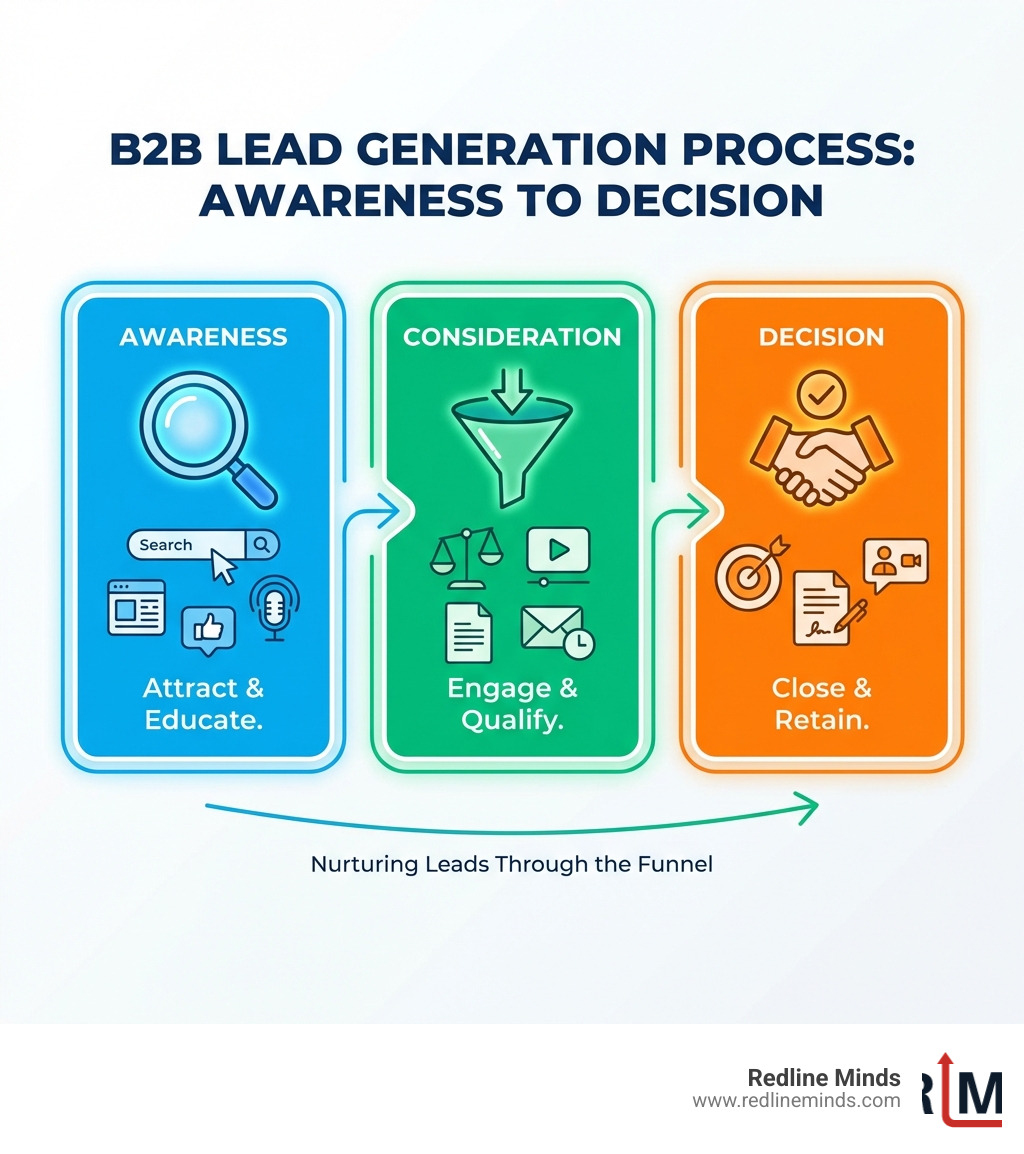 B2B lead generation process from awareness to decision stage infographic - b2b lead generation strategies infographic B2B lead generation process from awareness to decision stage infographic - b2b lead generation strategies infographic