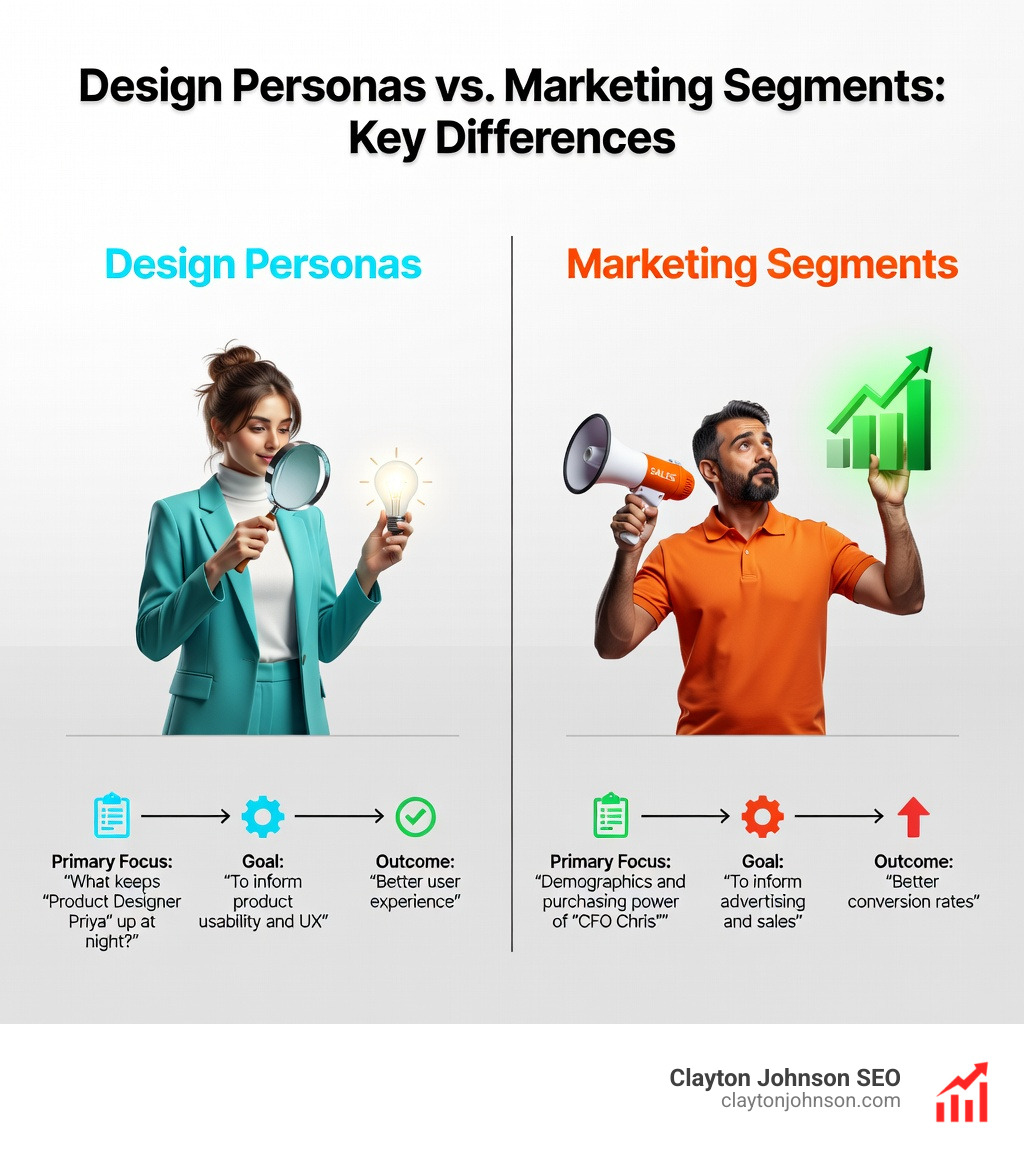 Comparison chart showing the differences between design-focused personas and marketing segments - Best practices for Comparison chart showing the differences between design-focused personas and marketing segments - Best practices for