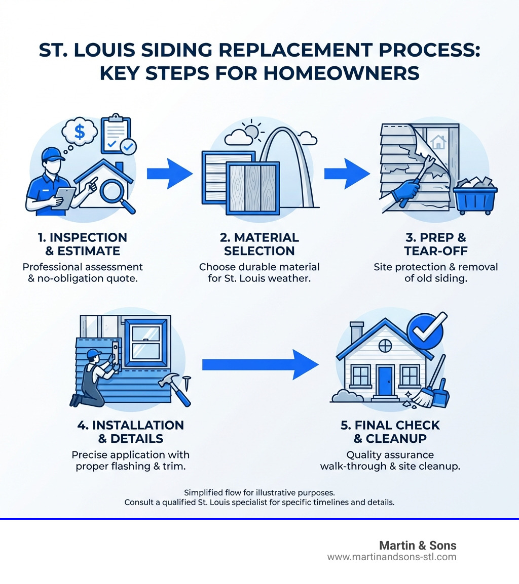 Infographic showing key steps in the siding replacement process for St. Louis homeowners - st louis siding specialists Infographic showing key steps in the siding replacement process for St. Louis homeowners - st louis siding specialists