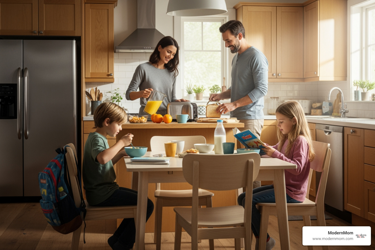 organized school bags and outfits for a smooth morning - morning routine family