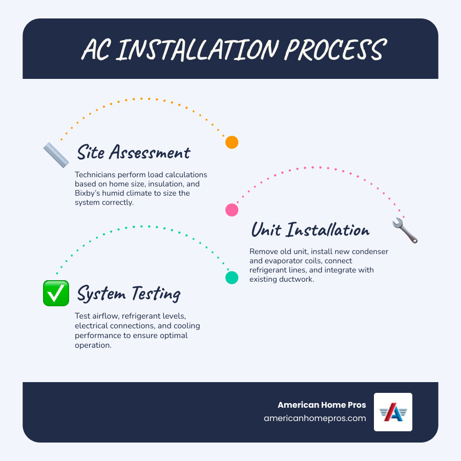 Step-by-step AC installation process infographic for Bixby OK homeowners - ac installation company in bixby, ok infographic