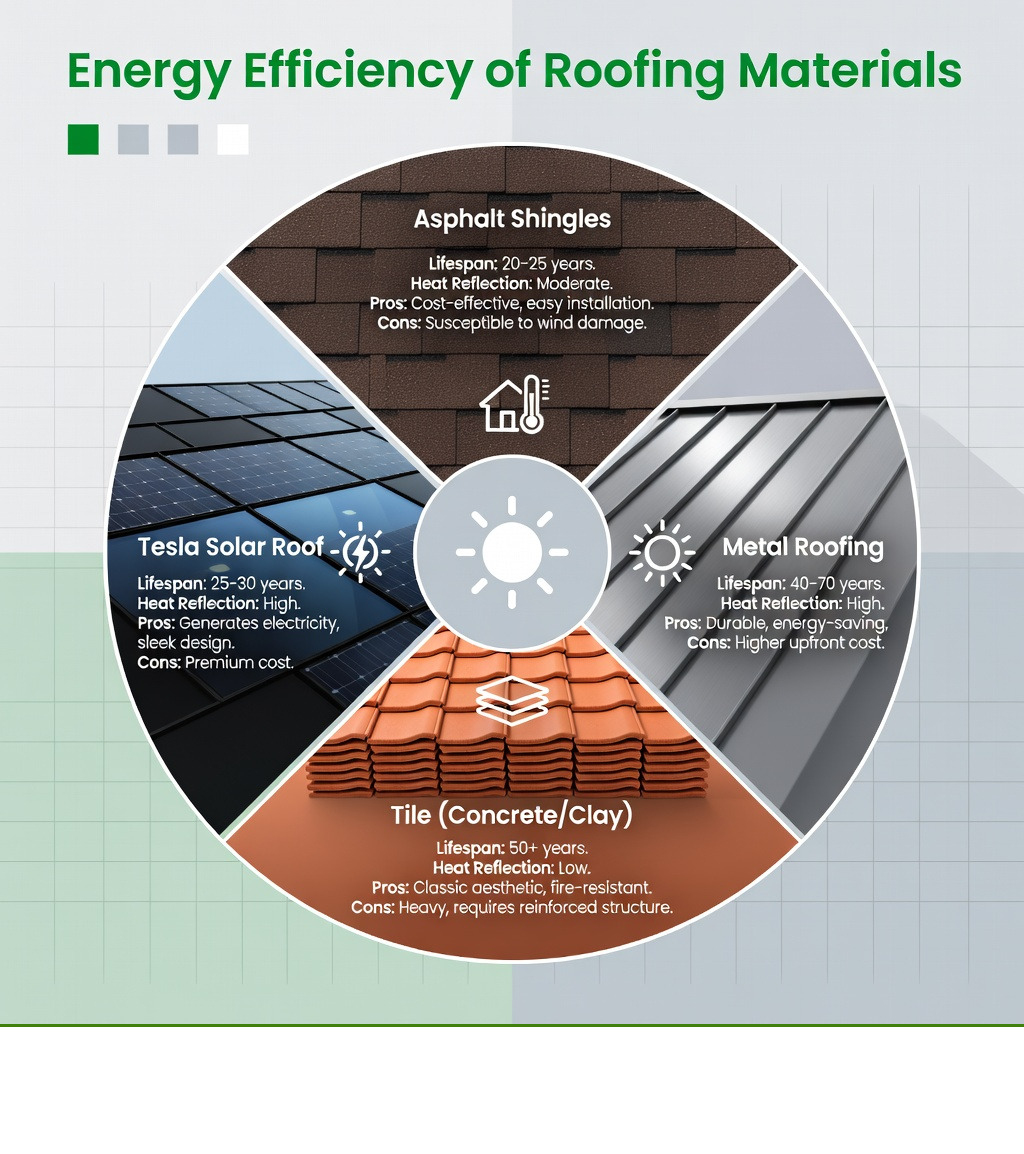 Infographic comparing energy efficiency of different roofing materials - Roofers infographic Infographic comparing energy efficiency of different roofing materials - Roofers infographic