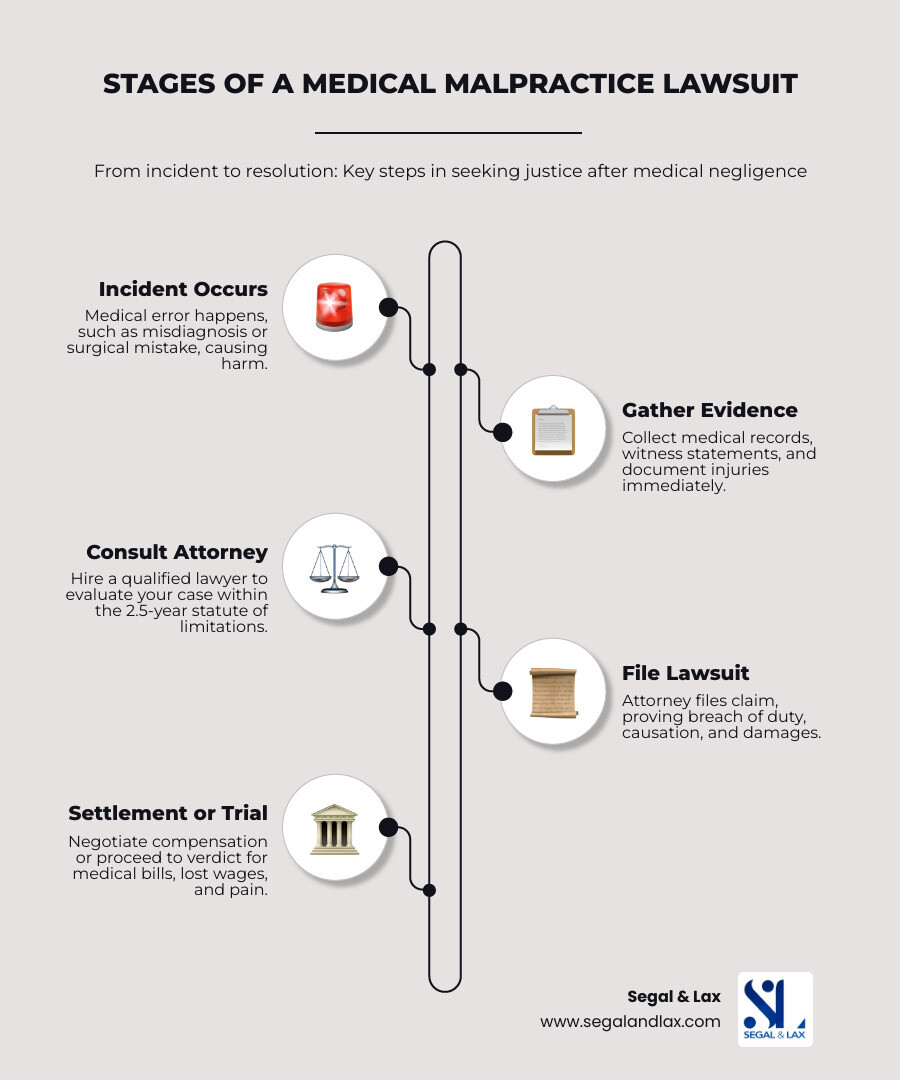 Stages of a medical malpractice lawsuit from incident to settlement or verdict - medical malpractice lawyer Manhattan Stages of a medical malpractice lawsuit from incident to settlement or verdict - medical malpractice lawyer Manhattan