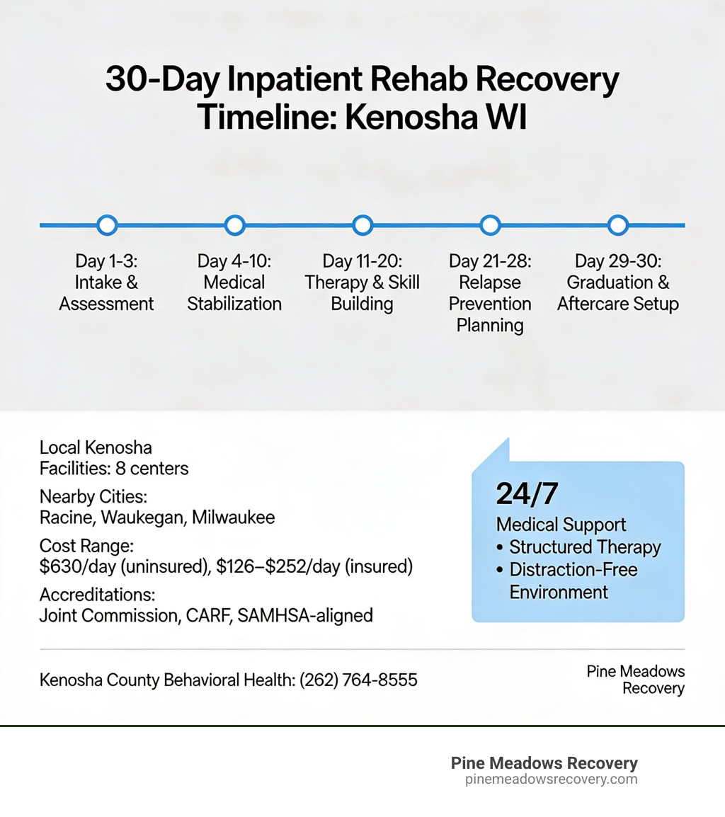30-day inpatient rehab recovery timeline infographic for Kenosha WI - 30 day inpatient rehab Kenosha WI infographic 