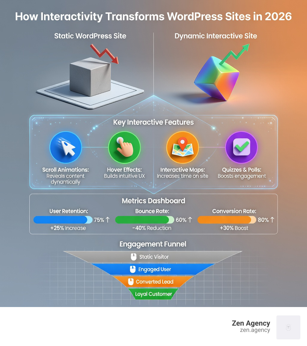 Infographic showing how interactivity improves user retention bounce rate and conversions on WordPress sites - Interactive Infographic showing how interactivity improves user retention bounce rate and conversions on WordPress sites - Interactive