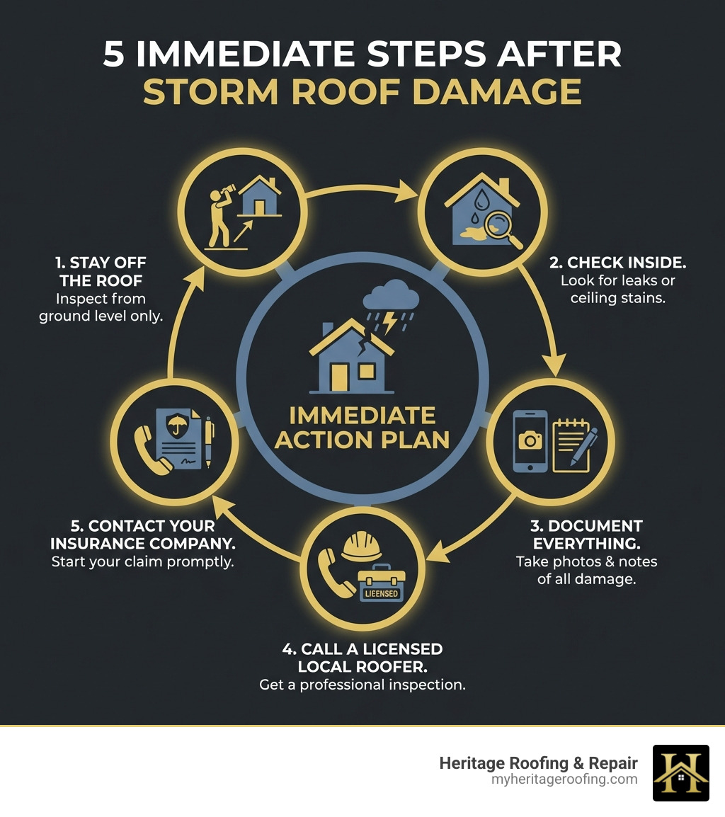 5 immediate steps after storm roof damage infographic - storm damage roofing services infographic 