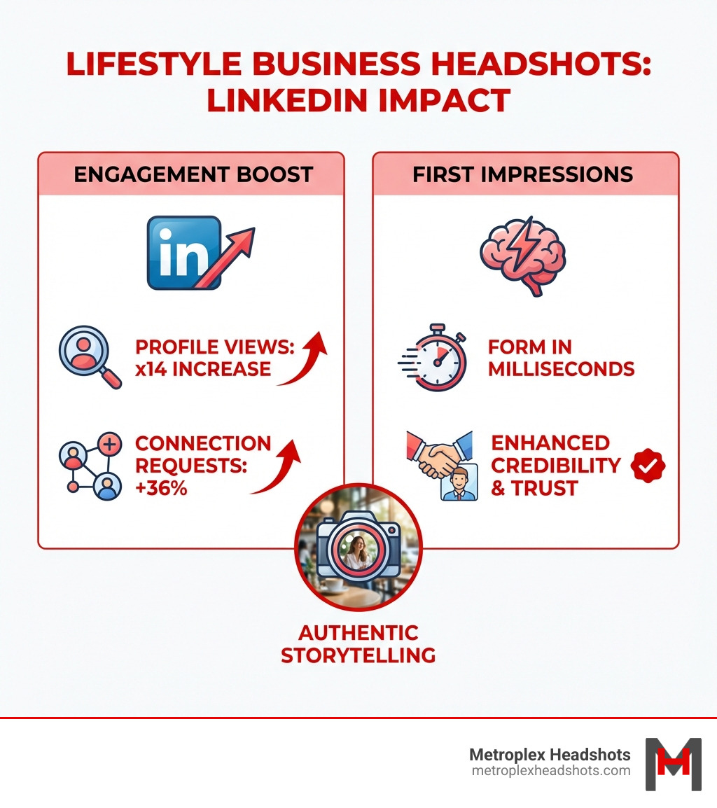 Infographic showing impact of lifestyle business headshots on LinkedIn engagement and first impressions - lifestyle business Infographic showing impact of lifestyle business headshots on LinkedIn engagement and first impressions - lifestyle business