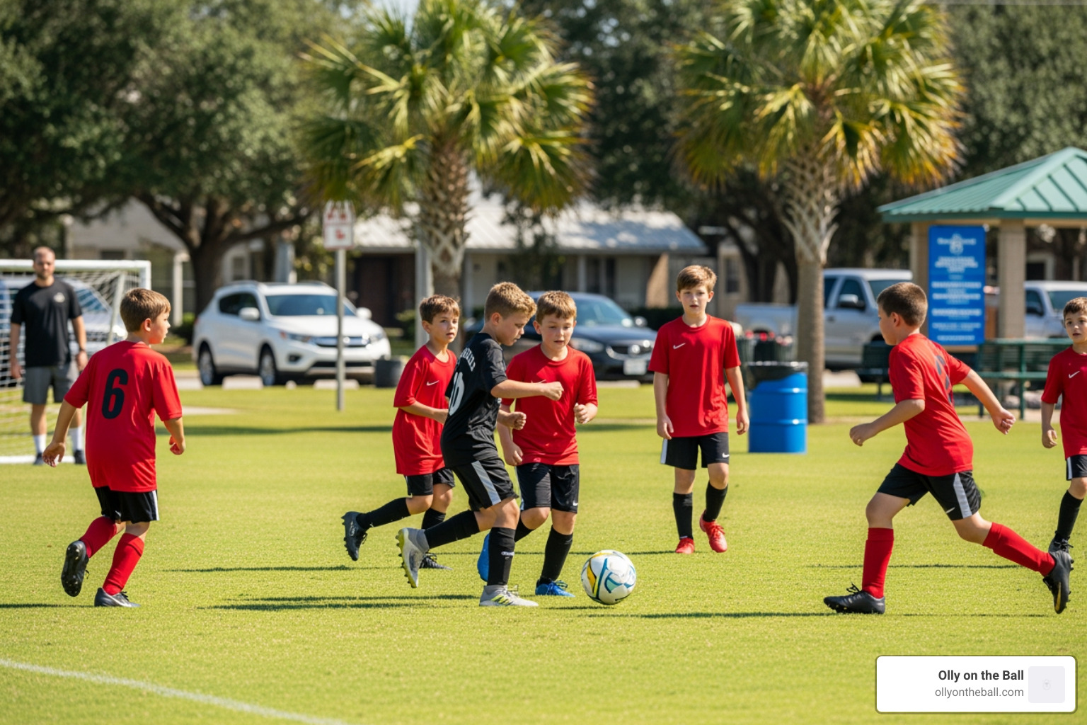 A high-energy 3v3 small-sided game taking place at a park in North Charleston - soccer fundamentals for kids