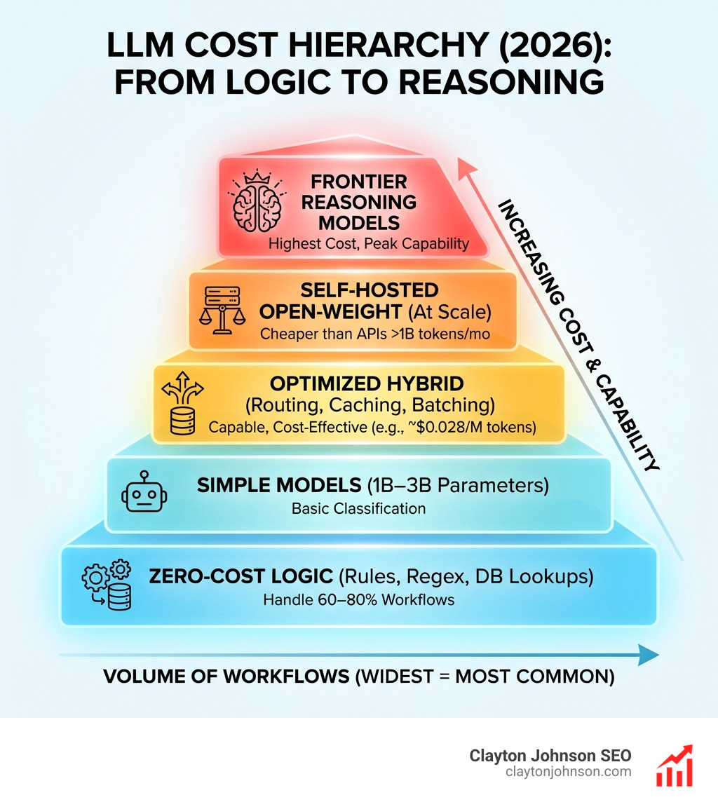 LLM cost hierarchy from rules-based logic to frontier reasoning models infographic - How choose cost effective LLMs