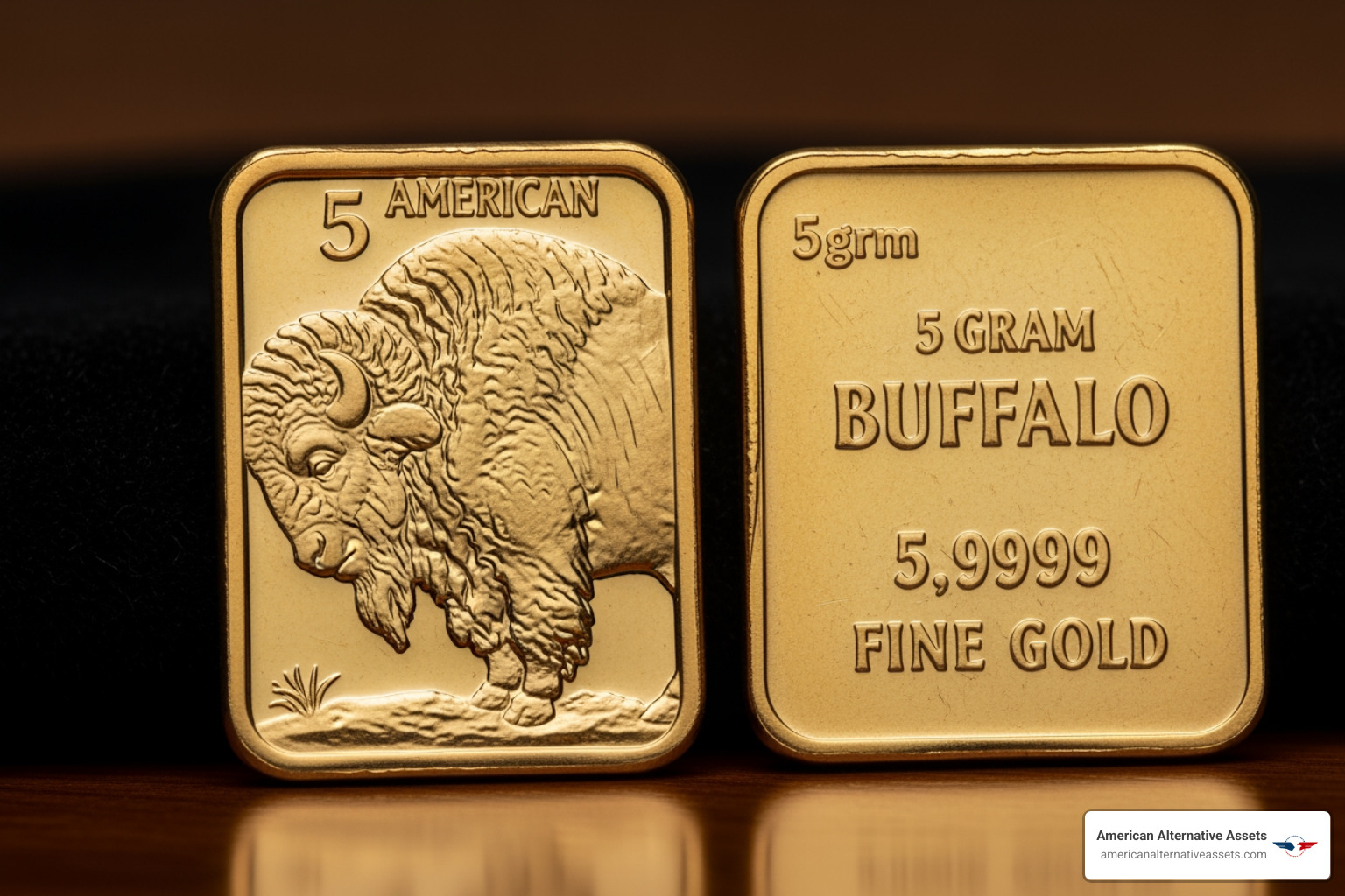 PAMP Suisse assay card with Veriscan technology and serial number: 5 gram gold buffalo bullion bar