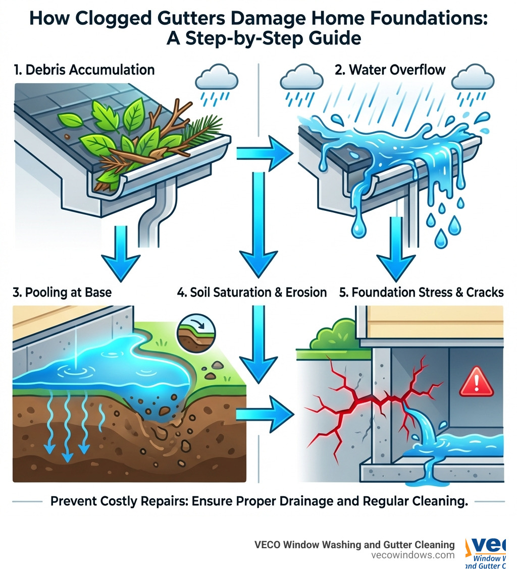 Infographic: How clogged gutters damage home foundations step by step - gutter cleaning North Shore infographic Infographic: How clogged gutters damage home foundations step by step - gutter cleaning North Shore infographic
