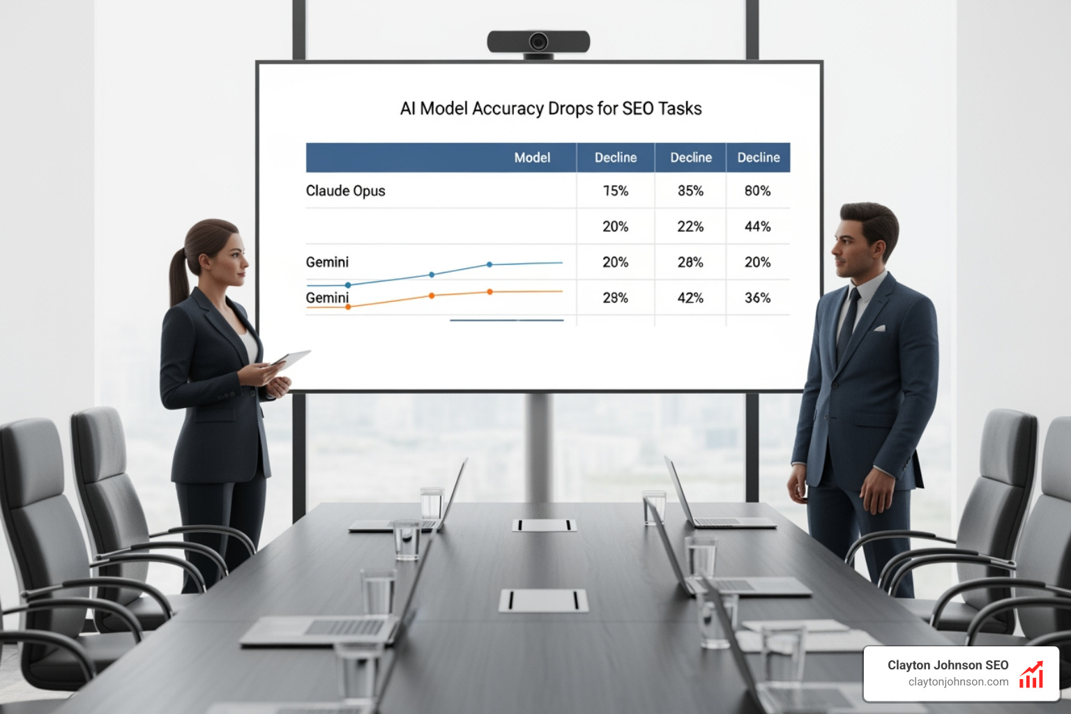 Table comparing accuracy drops across flagship AI models for SEO tasks - AI model benchmarks SEO