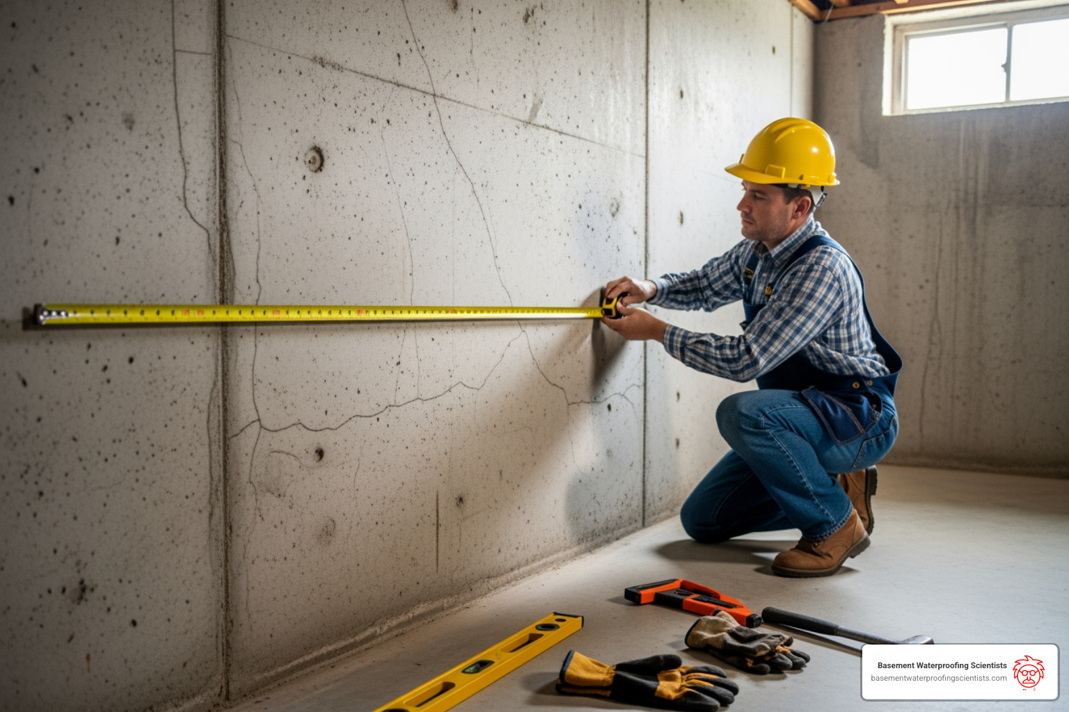 contractor measuring a basement wall - cost for foundation repair