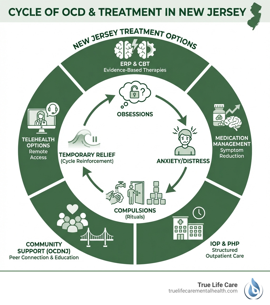 Cycle of obsessions and compulsions in OCD with treatment options in New Jersey - OCD treatment new jersey infographic 