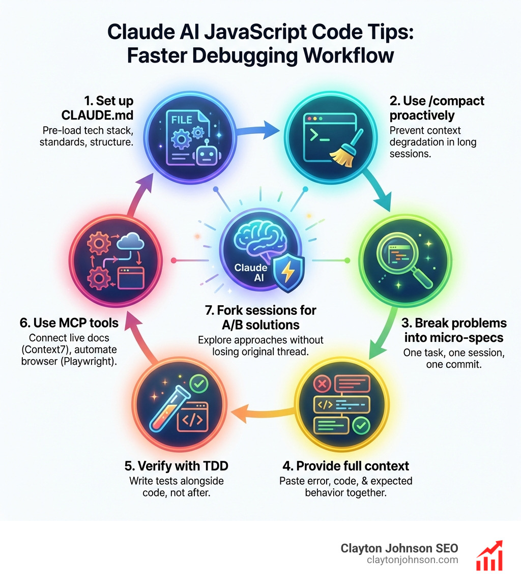 Claude AI JavaScript code tips workflow overview infographic - Claude AI JavaScript code tips infographic Claude AI JavaScript code tips workflow overview infographic - Claude AI JavaScript code tips infographic