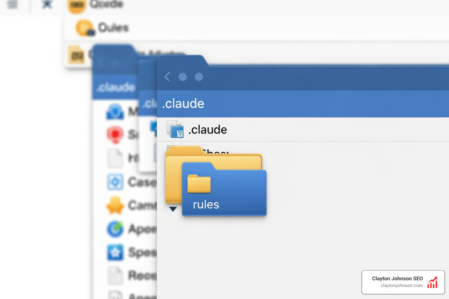 Clean directory structure showing .claude folder and rules subfolder - Claude code modularization tips