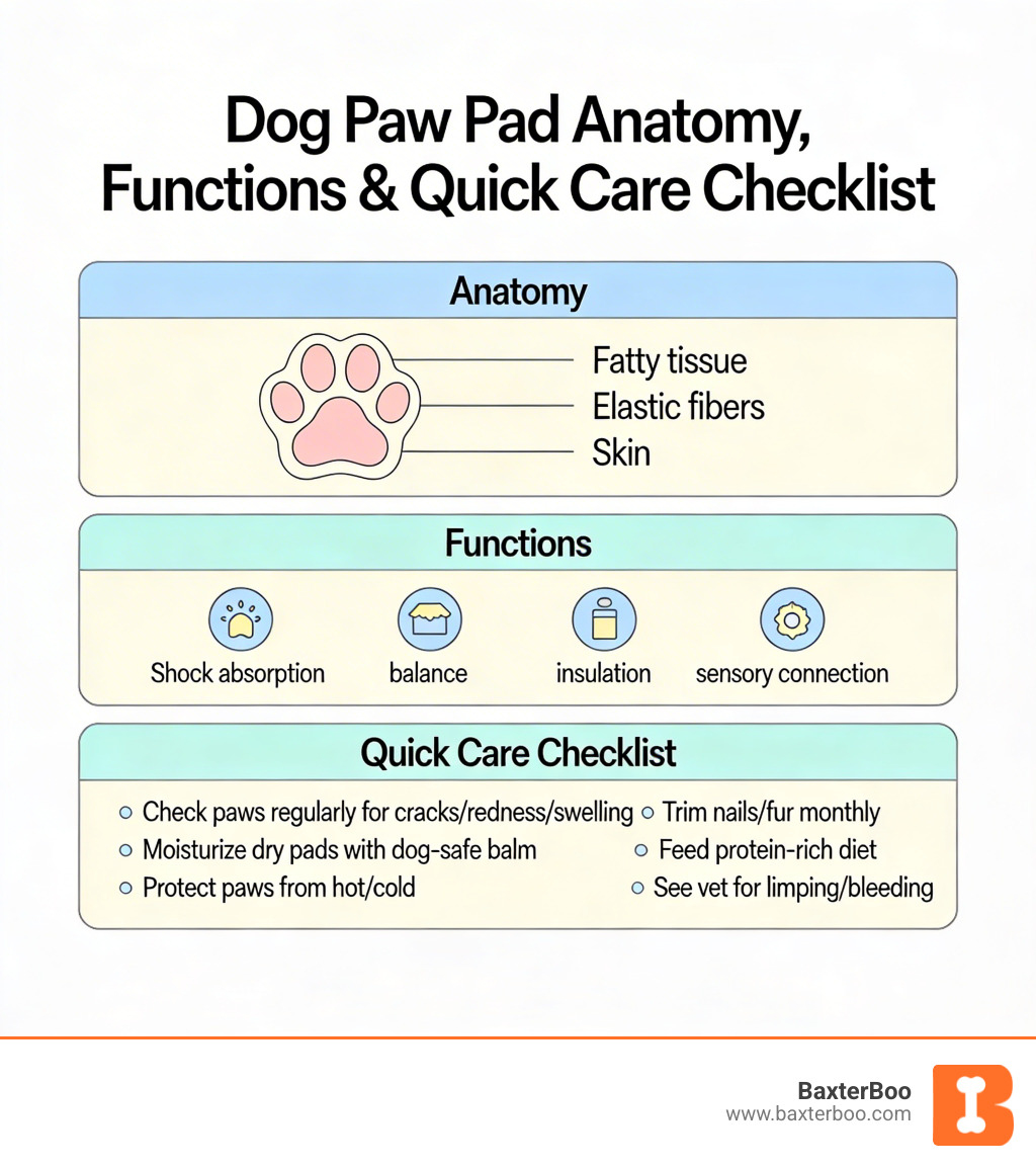 Infographic: Dog paw pad anatomy, functions, and quick care checklist - Paw Care & Skin Protection infographic Infographic: Dog paw pad anatomy, functions, and quick care checklist - Paw Care & Skin Protection infographic