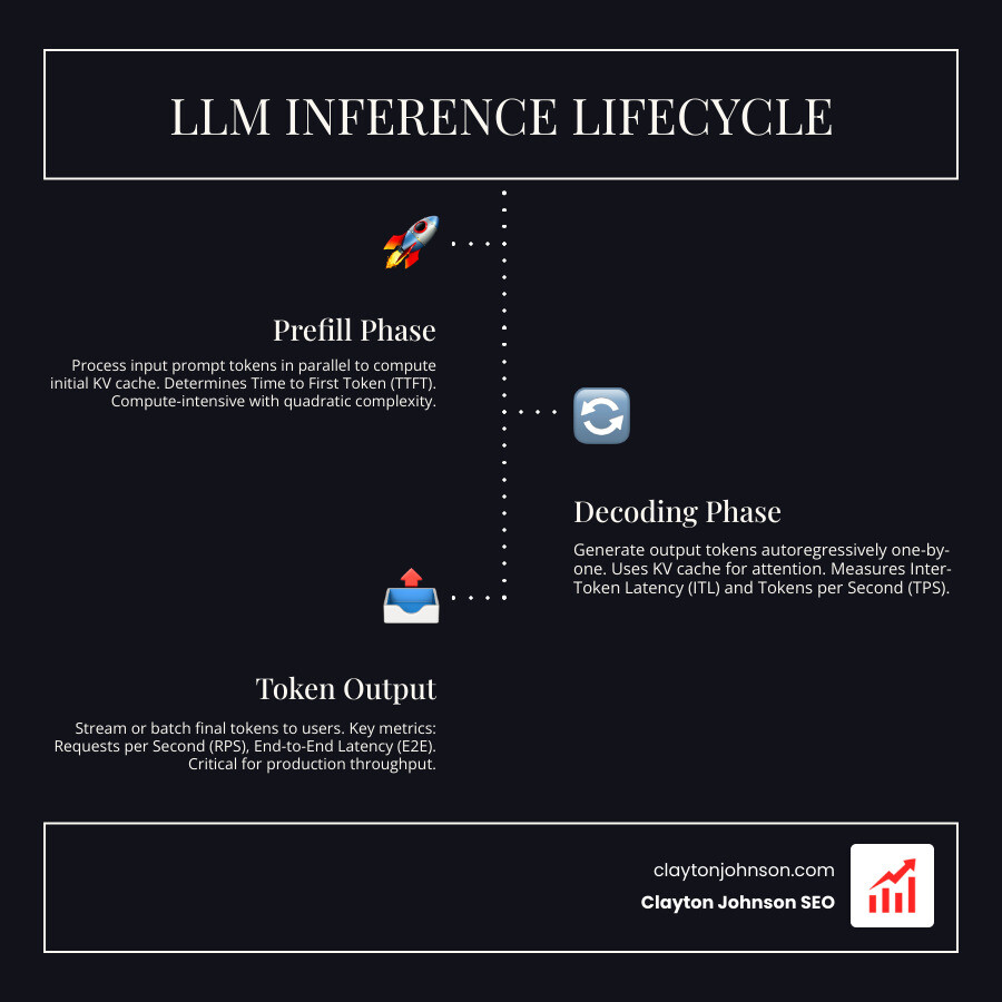 LLM inference lifecycle from prefill phase through decoding to token output metrics - What LLM throughput benchmarks LLM inference lifecycle from prefill phase through decoding to token output metrics - What LLM throughput benchmarks