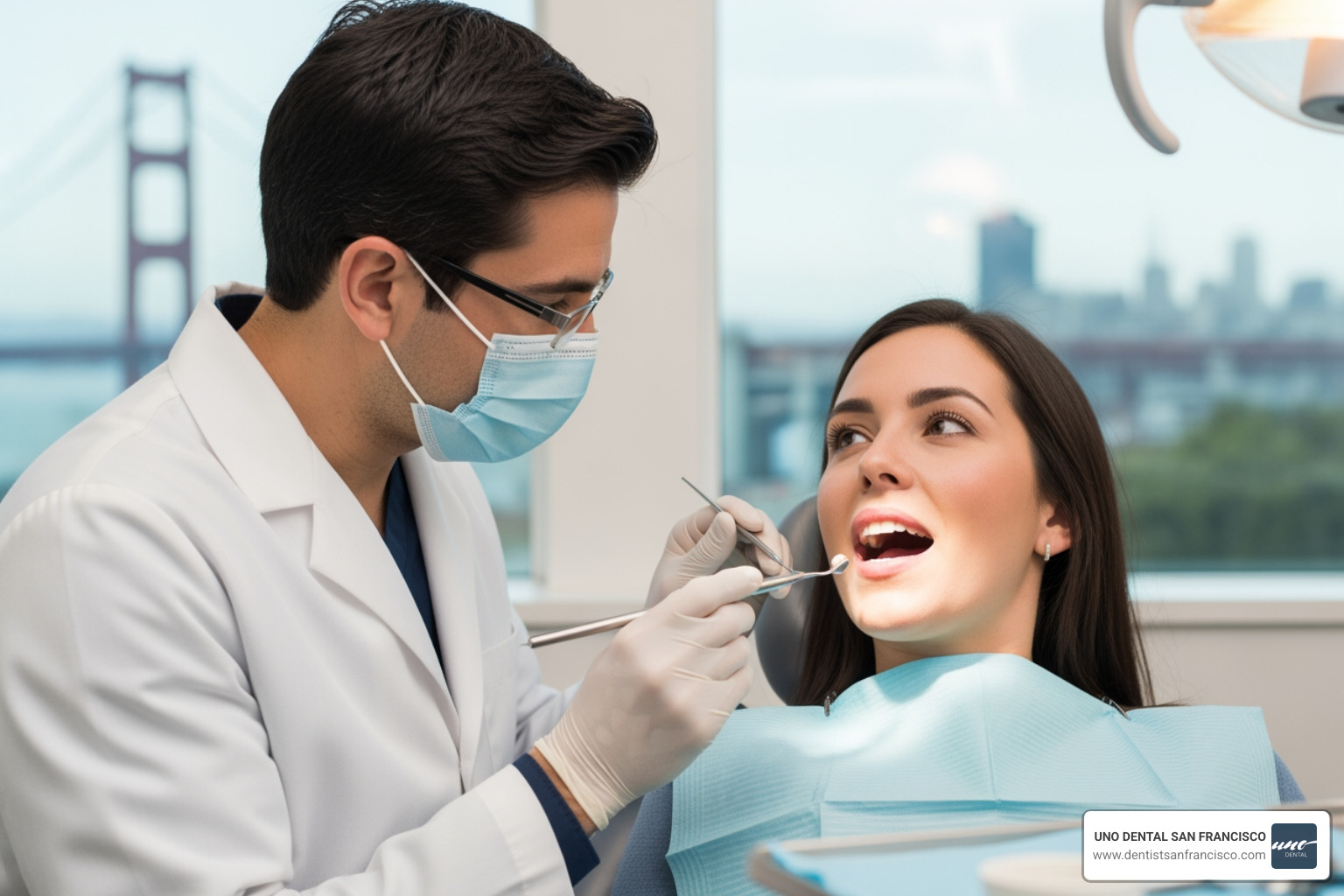 Dentist explaining filling procedure to a patient - composite fillings san francisco Dentist explaining filling procedure to a patient - composite fillings san francisco