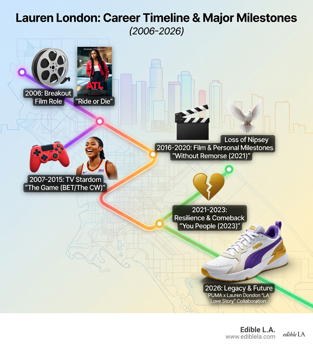 Lauren London career timeline and major milestones infographic -  lauren london infographic 