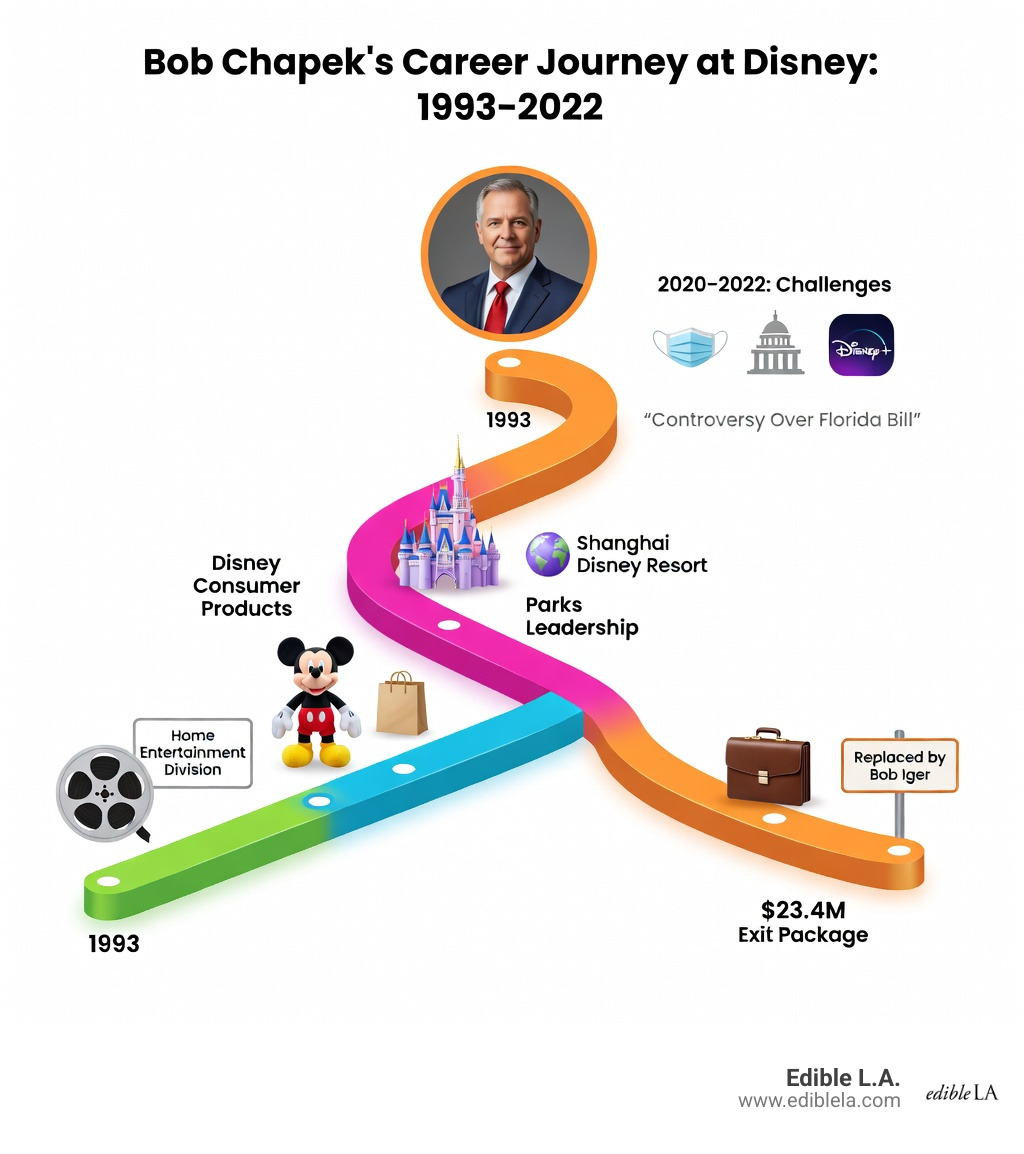 Bob Chapek career timeline from 1993 to 2022 at Disney - bob chapek infographic 