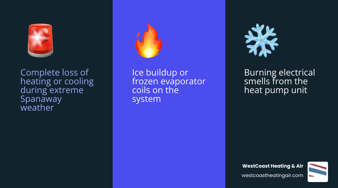 Infographic showing the difference between emergency heat pump repair and routine maintenance, with key warning signs and