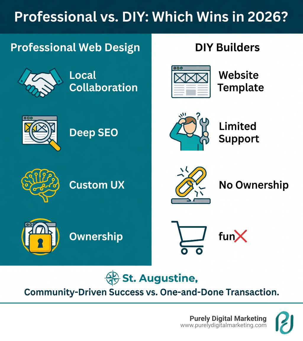 Comparison of professional web design vs DIY builders - st augustine web design infographic Comparison of professional web design vs DIY builders - st augustine web design infographic