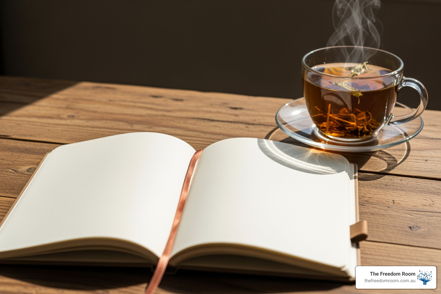 A journal and a cup of herbal tea on a wooden table - how to become sober A journal and a cup of herbal tea on a wooden table - how to become sober