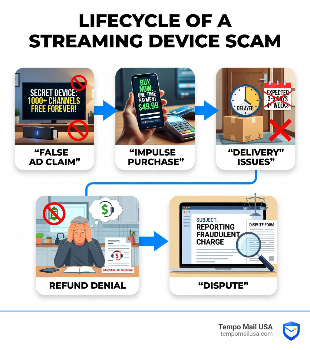 Lifecycle of a streaming device scam: false ad claim, impulse purchase, delivery issues, refund denial, dispute - flix stick Lifecycle of a streaming device scam: false ad claim, impulse purchase, delivery issues, refund denial, dispute - flix stick